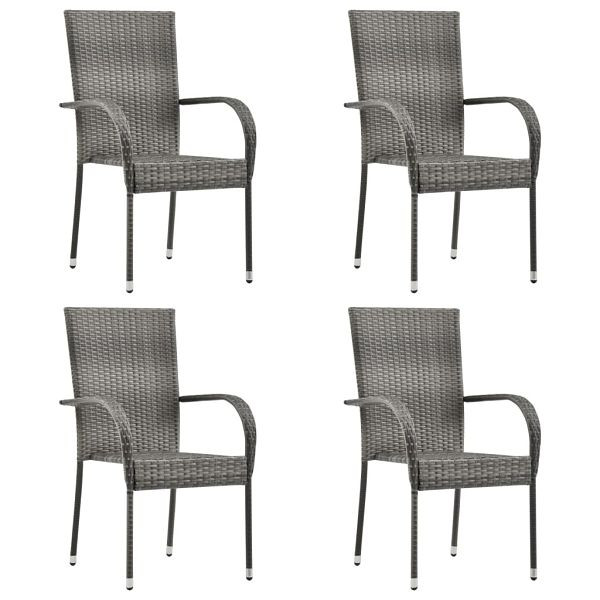 vidaXL Gartenstühle Stapelbar 4 Stück Grau Poly Rattan, 310085