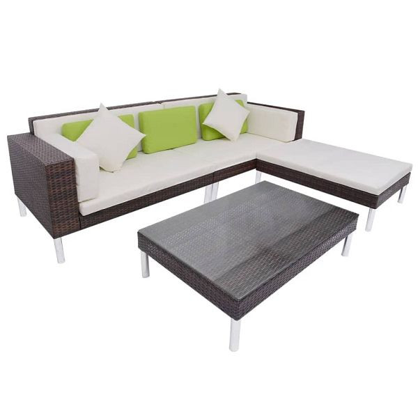 vidaXL 4-teilig Garten-Lounge-Set mit Auflagen Poly Rattan Braun, 42943