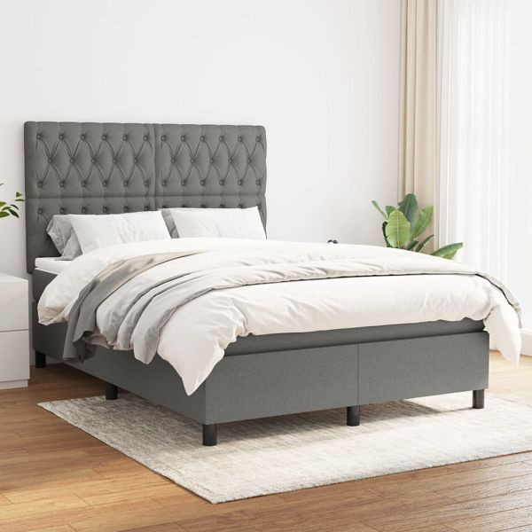 vidaXL Boxspringbett mit Matratze Dunkelgrau 140x200 cm Stoff, 3142018