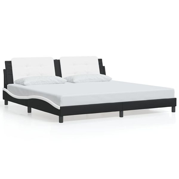 vidaXL Bettgestell mit Kopfteil Schwarz und Weiß 200x200 cm Kunstleder, 3208210