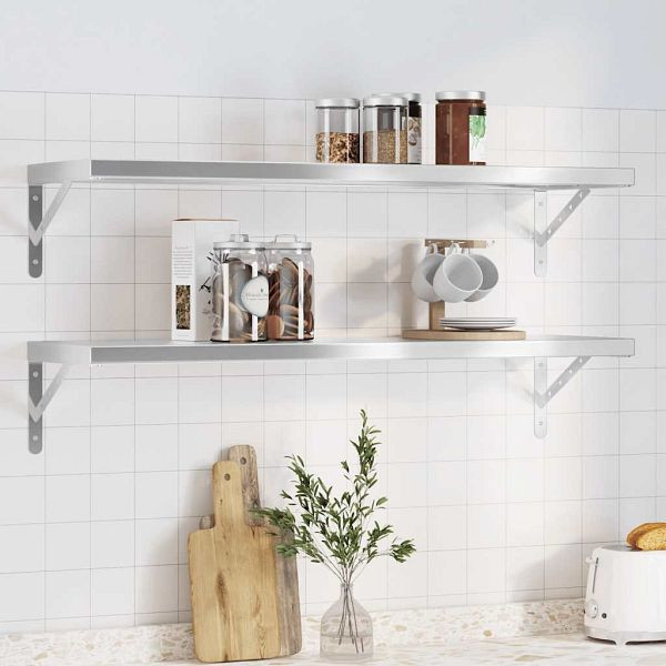 vidaXL Wandregale 2 Stk. 100x30x3 cm Silbern Edelstahl, 30279