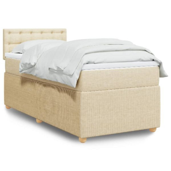 vidaXL Boxspringbett mit Matratze Creme 100x200 cm Stoff, 3287386