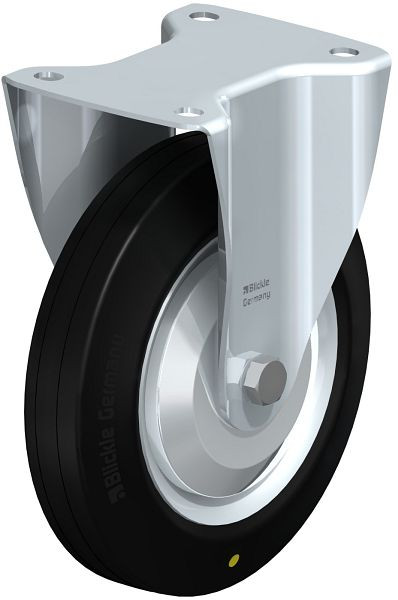 Blickle B-V 202R-EL-FA Stahlblech-Bockrolle, mittelschwere Ausführung, mit Anschraubplatte, Vollgummi, Schwarz, 101386