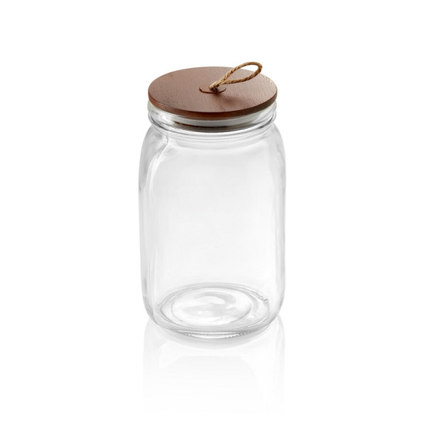 WAS Vorratsglas mit Akaziendeckel und Schnur, 1,5 L, Ø 9 cm, Höhe 19,5 cm, Glas, Akazienholz, 1813150