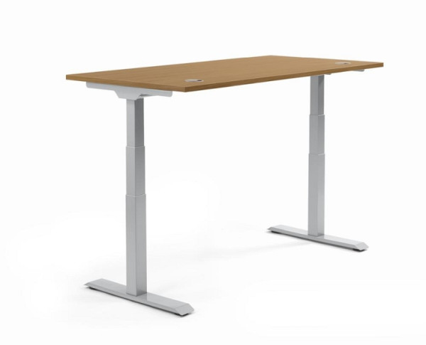 Deskin Höhenverstellbarer Schreibtisch FLEX MODUL, Nussdekor, 1600 x 800 x 605-1255 mm, Gestell: Alusilber, 346509