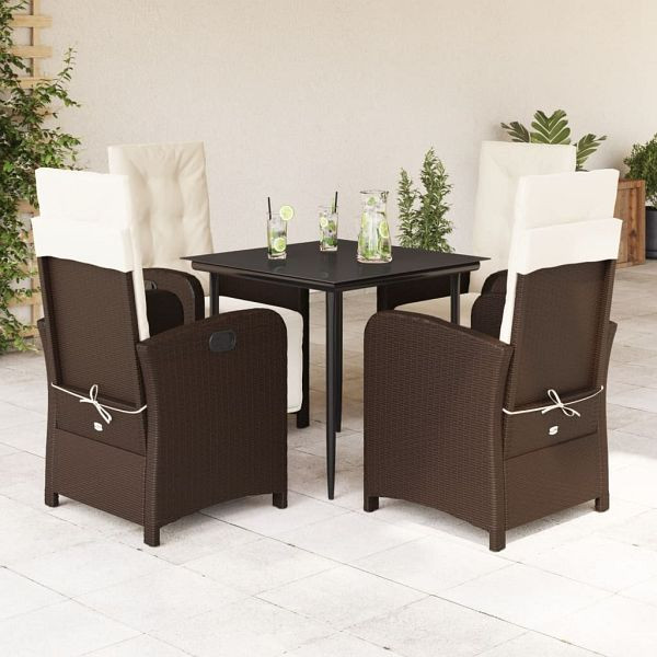 vidaXL 5-teilig Garten-Essgruppe mit Kissen Braun Poly Rattan, 3212332