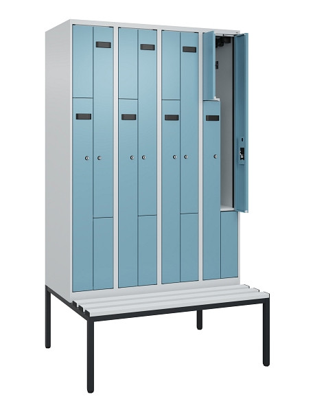 C+P Z-Spind Evolo PLUS, 8 Fächer, 2120x1200x815mm, 7035/0010, Zylinderschloss, Material Sitzfläche Kunststoff, Sitzbank, 0490537-408 S10090