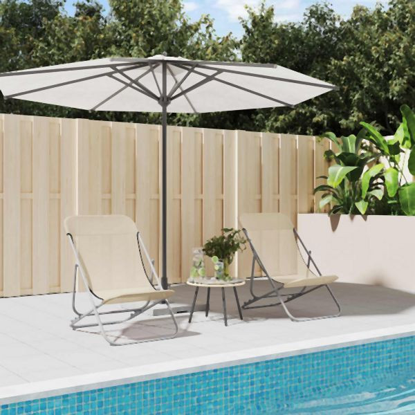 vidaXL Strandstühle 2 Stk. Creme Textilene & Pulverbeschichteter Stahl, 360192