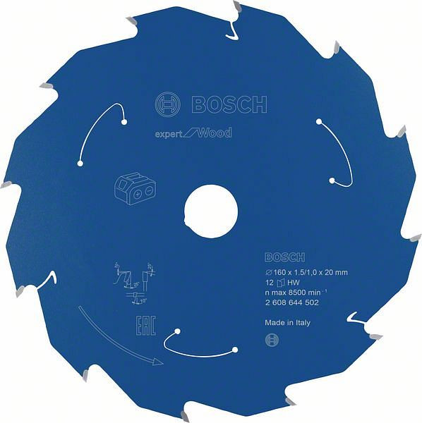 Bosch Akku-Kreissägeblatt Expert for Wood, 160 x 1,5/1 x 20, 12 Zähne, 2608644502