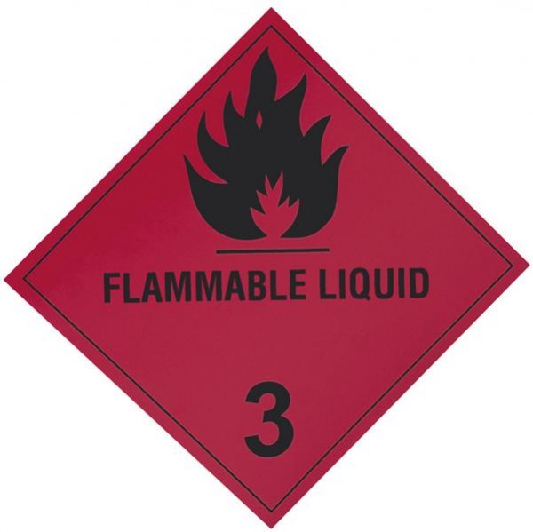 SIGNUM Gefahrzettel Klasse 3 mit Text, Aluminium, mit Kantensch. 250 x 250mm, G 2028/3t250