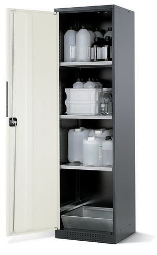 asecos Chemikalienschrank Systema CS-53L, Korpus anthrazit, weiss, 3 Einlegeböden und Bodenwanne, 202571