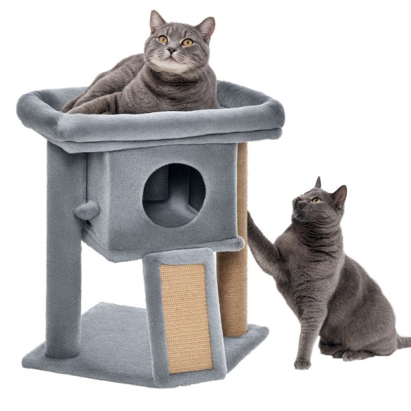 PawHut Kratzbaum 57 cm Kleiner Katzenbaum mit Katzenhöhle, Liegeplattform, Katzenkratzbaum mit Kratzbrett, D30-368GY