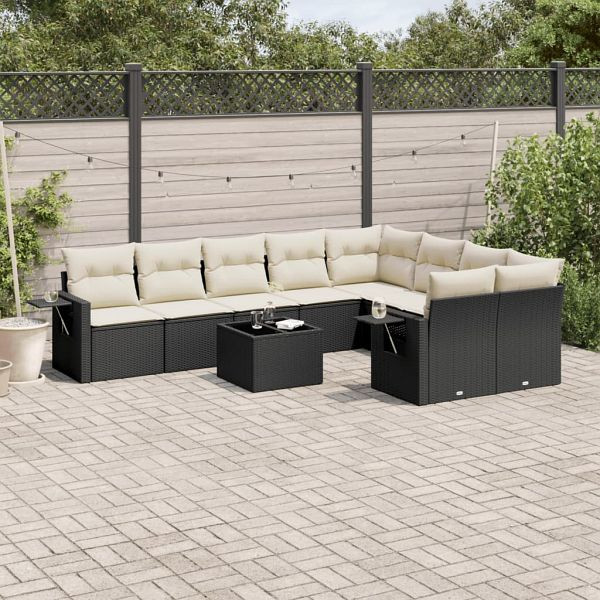 vidaXL 10-tlg. Garten-Sofagarnitur mit Kissen Schwarz Poly Rattan, 3252983