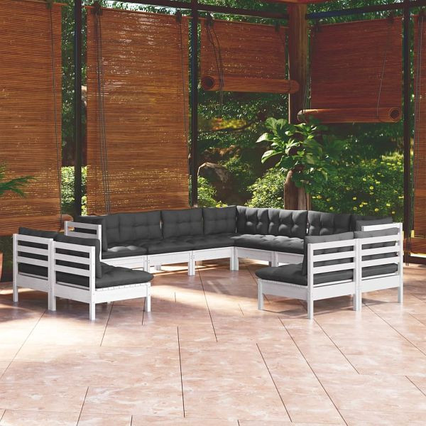 vidaXL 11-teilig Garten-Lounge-Set mit Kissen Weiß Massivholz Kiefer, 3096864