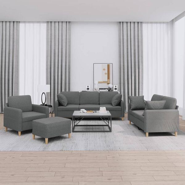 vidaXL 4-teilig Sofagarnitur mit Kissen Dunkelgrau Stoff, 3202079