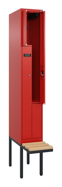 C+P Z-Spind Evolo PLUS, Bank, 2 Fächer, 2120x300x815mm, 3020/3020, Zylinderschloss, Sitzfläche Holz, 0490437-102 S10052