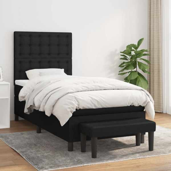 vidaXL Boxspringbett mit Matratze Schwarz 80x200 cm Stoff, 3136871