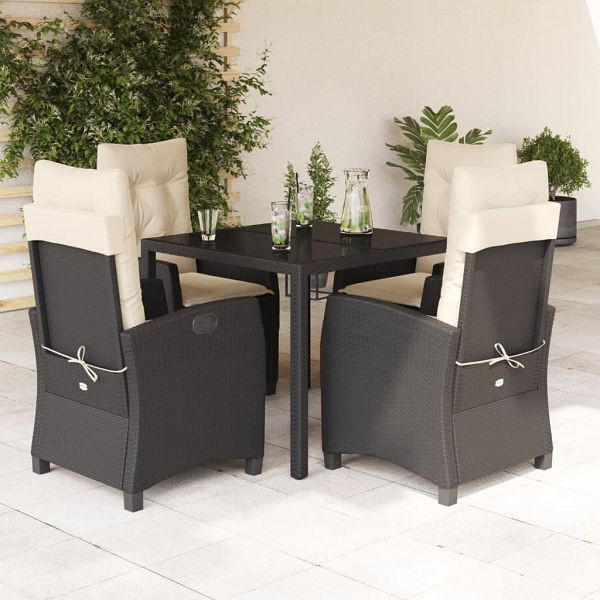 vidaXL 5-teilig Garten-Essgruppe mit Kissen Schwarz Poly Rattan, 3212627