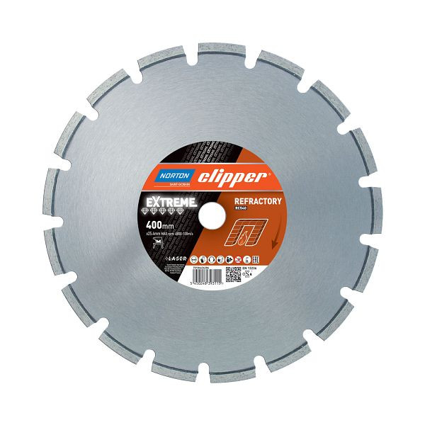 Norton Clipper Scheibe Extreme RC540 Silencio Ø350 x 25,4 Lärmgedämpfte Scheibe für feuerfeste Materialien, lasergeschweißte Segmente, 70184629947