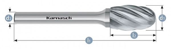 Karnasch Hartmetall-Frässtift unbeschichtet TRE/ HP-7 d1=10 / l2=16/ d2=6 / l1=60mm, VE: 2 Stück, 113045030