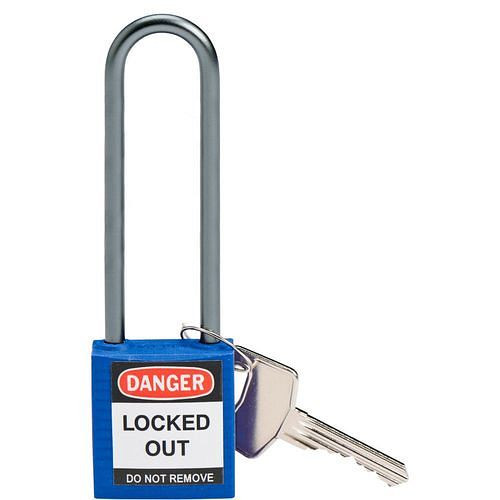 Brady Vorhängeschlösser aus Nylon, mit langem Stahlbügel, VE: 6 Stück, blau, 309056