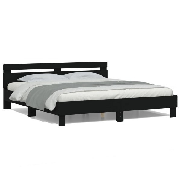vidaXL Bettgestell mit Kopfteil und LED-Beleuchtung Schwarz 160x200 cm, 3207533