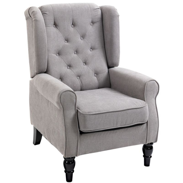 HOMCOM Ohrensessel Sessel mit Tufting, hoher Rückenlehne, Gepolstert Loungesessel mit abgerundeten Armlehnen, Holzbeine, 833-695GY