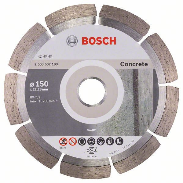 Bosch Diamanttrennscheibe Standard for Concrete, 150 x 22,23 x 2 x 10 mm, 2608602198