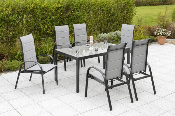 Merxx 7-teilig Marini Set, 6 Marini Sessel, in 2 Positionen verstellbar, 1 Tisch, 150 x 90 cm, graphit/grau, 50256-309
