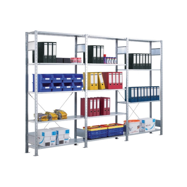 Deskin Steckregal ST 3000 Komplettangebot, 1 Grund- und 2 Anbauregale, H 2000 x B 3072 x T 336 mm, 150 kg Fachbodentraglast, 239822