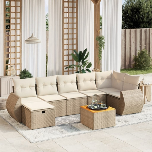 vidaXL 8-tlg. Garten-Sofagarnitur mit Kissen Beige Poly Rattan, UV-beständig, 3265069