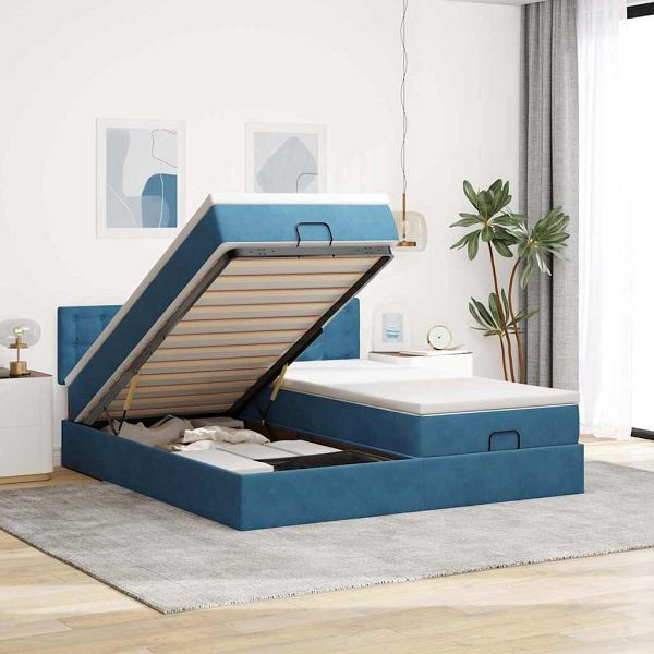 vidaXL Ottoman-Bett mit Matratzen & LEDs Dunkelblau 180x200 cm Samt, 3312963