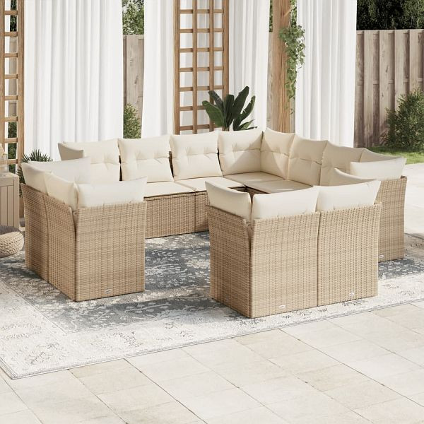vidaXL 11-teilig Garten-Sofagarnitur mit Kissen Beige Poly Rattan, 3218508