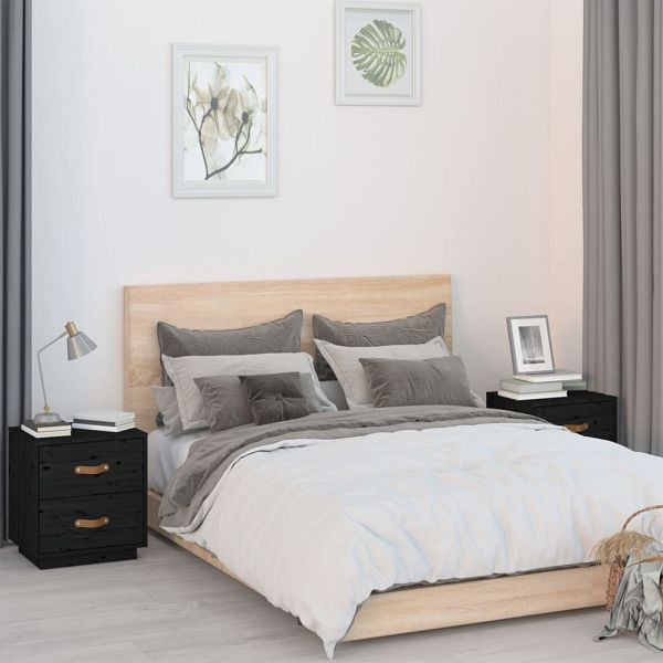 vidaXL Nachttische 2 Stück Schwarz 40x34x45 cm Massivholz Kiefer, 818334