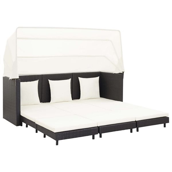 vidaXL Ausziehbares 3-Sitzer-Schlafsofa mit Dach Poly Rattan Schwarz, 46075
