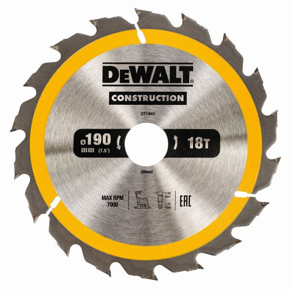 DeWalt Kreissägeblatt Handkreissäge 190/30mm 18WZ, DT1943-QZ