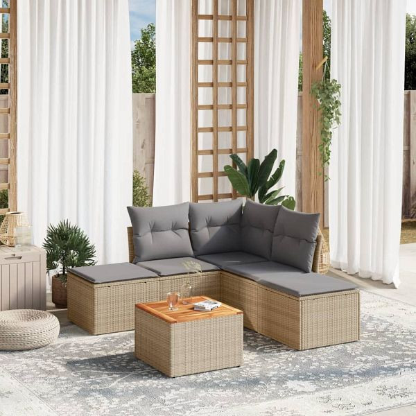 vidaXL 6-tlg. Garten-Sofagarnitur mit Kissen Beige Poly Rattan, 3256003