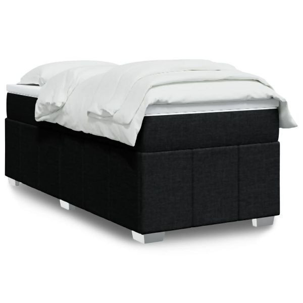 vidaXL Boxspringbett mit Matratze Schwarz 90x200 cm Stoff, 3285444