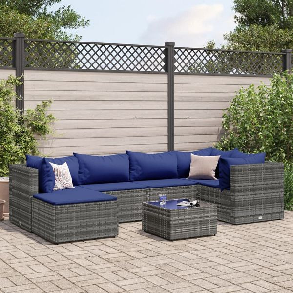 vidaXL 7-teilig Garten-Lounge-Set mit Kissen Grau Poly Rattan, 3308223