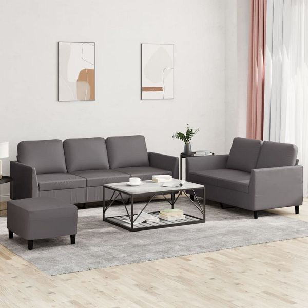 vidaXL 3-teilig Sofagarnitur mit Kissen Grau Kunstleder, 3201767