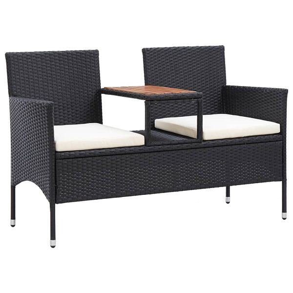 vidaXL 2-Sitzer-Gartenbank mit Teetisch 143 cm Poly Rattan Schwarz, 46146