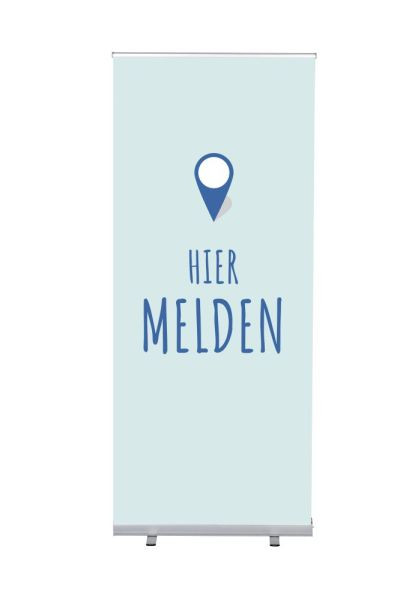 Showdown Displays Roll-Banner Budget 85 Komplettset Hier Anmelden Blau Niederländisch, RBB085LSFI354