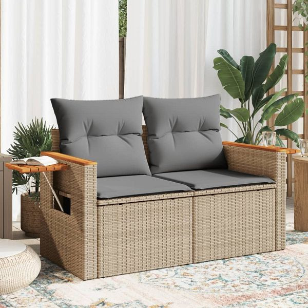 vidaXL Gartensofa mit Kissen 2-Sitzer Beige Poly Rattan, 366098
