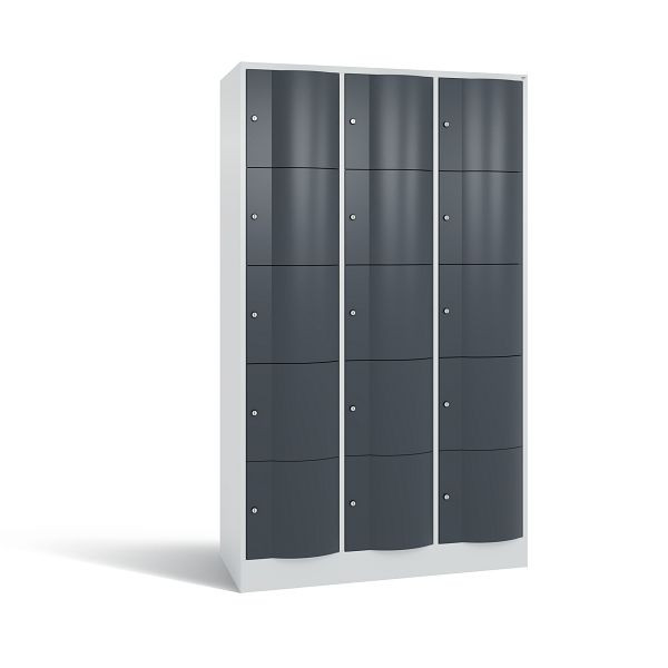 C+P Schließfachschrank Resisto, 15 Fächer, H1950xB1148xT540 mm, Grau/Anthrazit, 8570-372 S11192