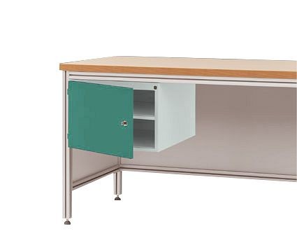 Manuflex Gehäuse-Unterbau für ALU-Arbeitstische, Nutzhöhe 300 mm mit Türanschlag rechts, für Tischtiefe 600 mm, Graugrün, ZB4730.0001