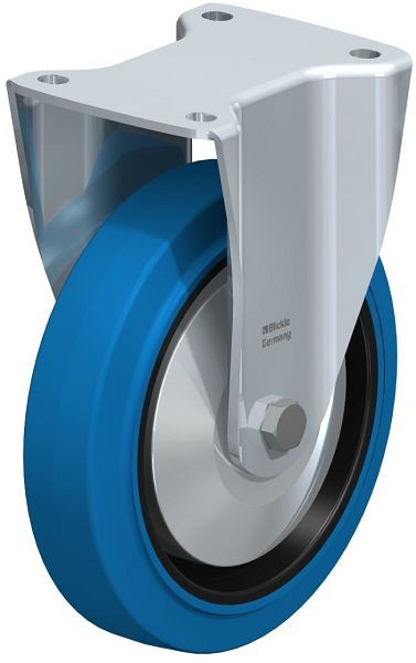 Blickle BH-POEV 200KD-SB-FA Stahlblech-Bockrolle, Schwerlast-Ausführung, mit Anschraubplatte, Elastik-Vollgummi, Blau, 851448