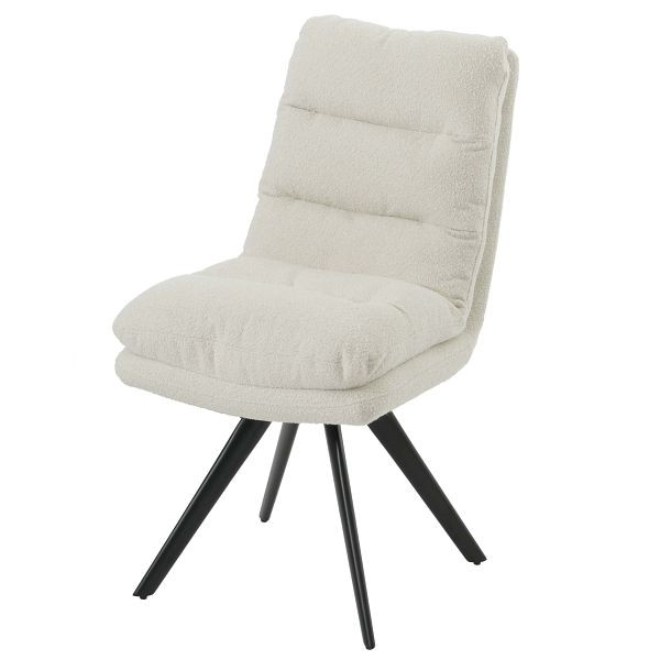 Mendler Esszimmerstuhl HWC-G66, Küchenstuhl Stuhl, drehbar Auto-Position Stoff/Textil Bouclé MVG, cremeweiß, 108481