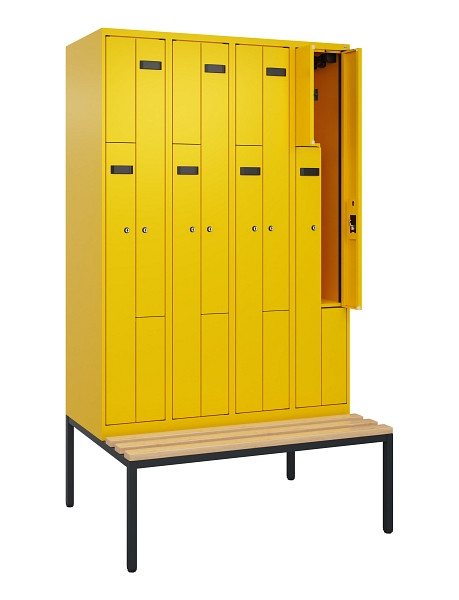 C+P Z-Spind Evolo PLUS, 8 Fächer, 2120x1200x815mm, 1023/1023, Zylinderschloss, Material Sitzfläche Buche-Hartholz, Sitzbank, 0490537-408 S10049