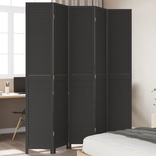 vidaXL 5-teilig Raumteiler Schwarz Massivholz Paulownia, 358856