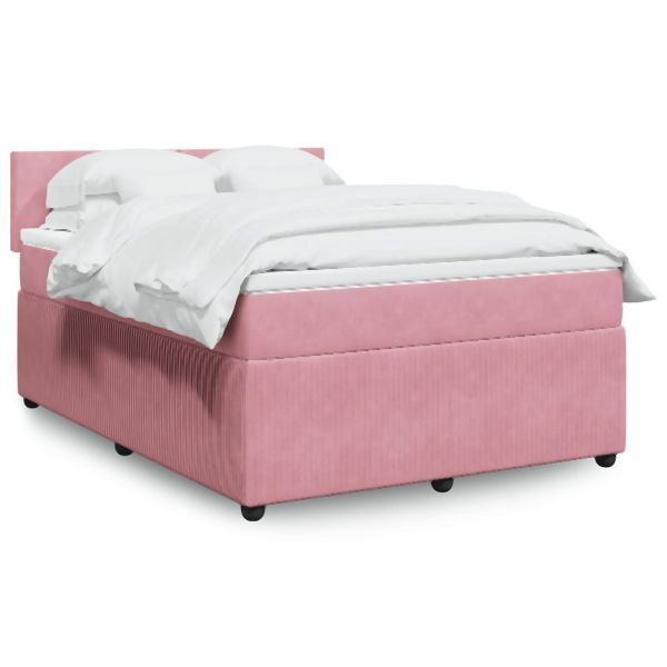 vidaXL Boxspringbett mit Matratze Rosa 140x200 cm Samt, 3287757